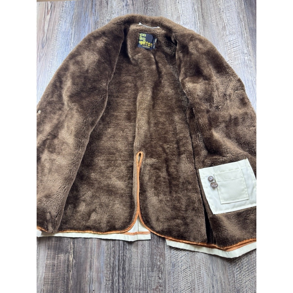 Vtg Silton California Western Canvas Faux Fur Barn Coat Men Size 40 White Rugged - Picture 3 of 12